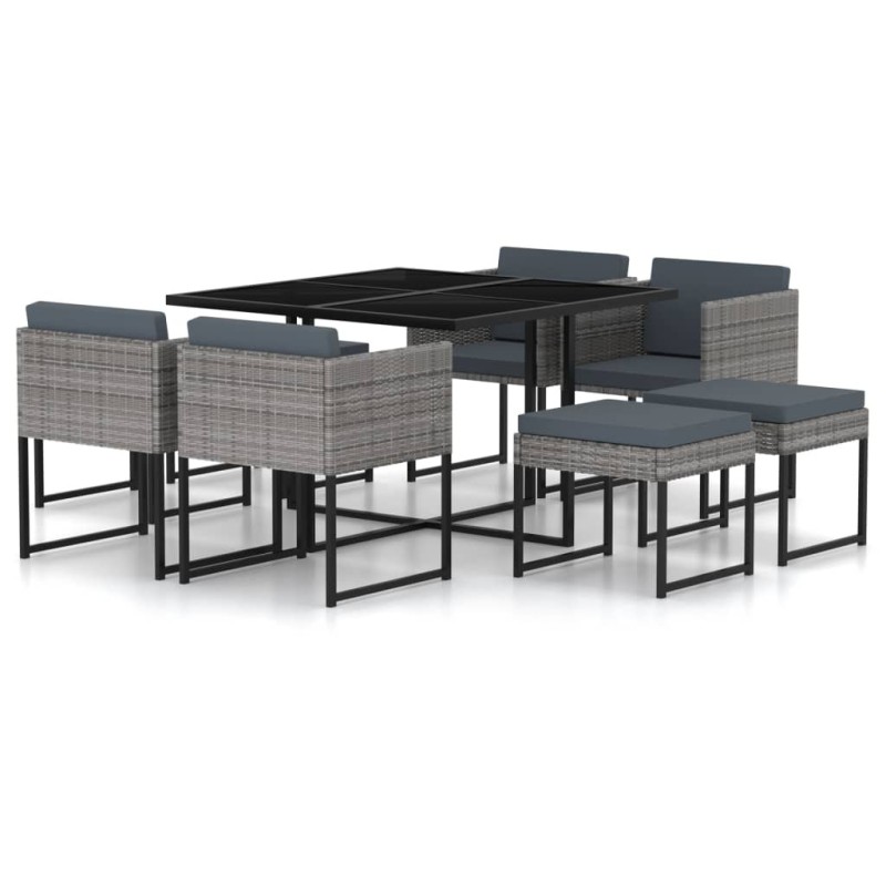 Ensemble à manger de jardin coussins 9pcs Résine tressée Gris 558706558706