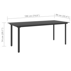 Table à dîner de jardin Noir 190x90x74 cm Acier et verre 558717558717