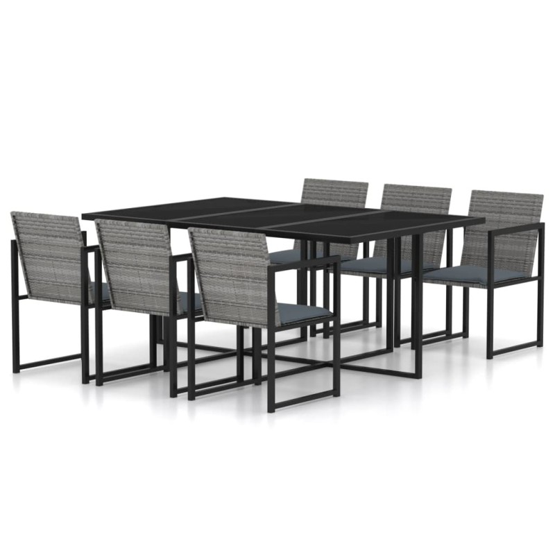 Salon de jardin 7 pcs avec coussins Résine tressée Gris 558723558723