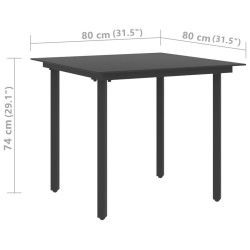 Table à dîner de jardin Noir 80x80x74 cm Acier et verre 558725558725
