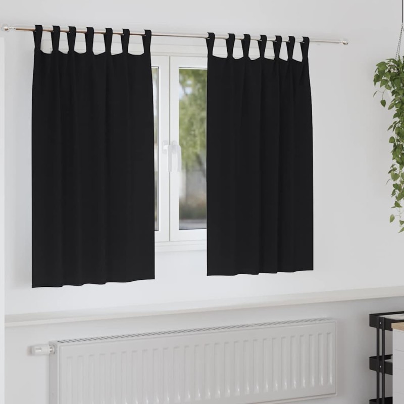 Rideaux occultants avec anneaux 2 pcs Noir 140 x 140 cm 558768558768