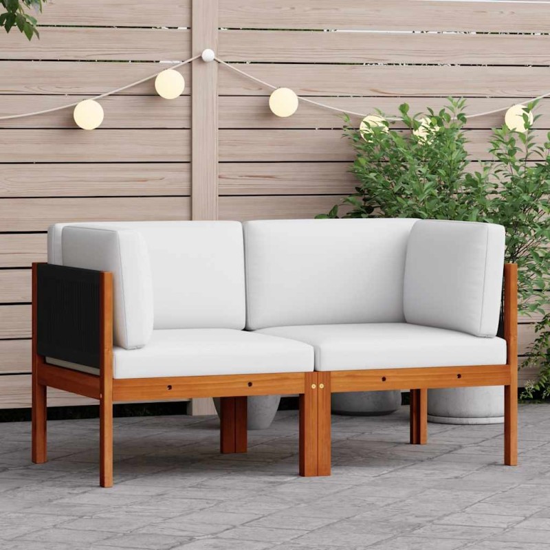 Canapés d'angle de jardin 2 pièces avec coussins Bois d'acacia et corde 558838558838