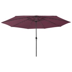 Parasol de jardin avec lumières LED mât en métal rouge bordeaux 558843558843