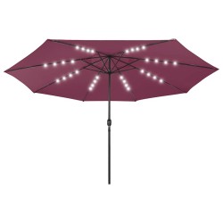 Parasol de jardin avec lumières LED mât en métal rouge bordeaux 558843558843