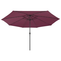 Parasol de jardin avec lumières LED mât en métal rouge bordeaux 558843558843