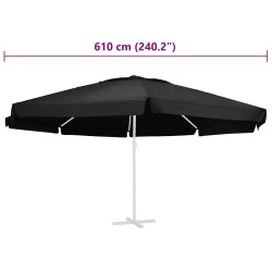 Tissu de remplacement pour parasol d'extérieur Noir 610 cm 558849558849