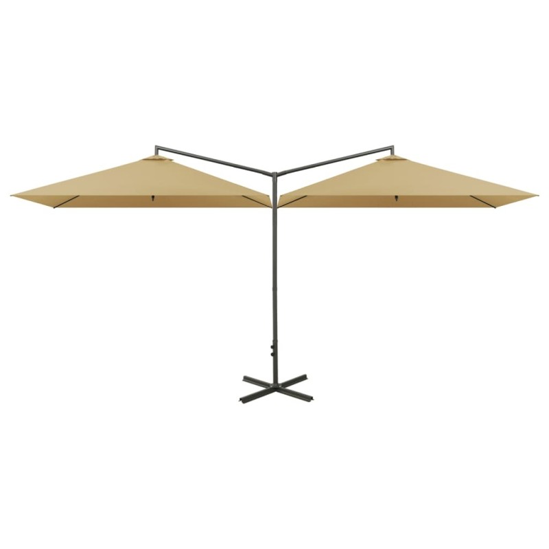 Parasol de jardin double avec mât en acier taupe 600x300 cm 558865558865