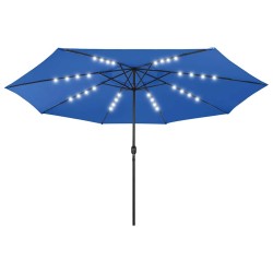 Parasol de jardin avec lumières LED et mât en métal bleu azuré 558871558871