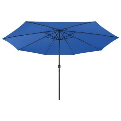 Parasol de jardin avec lumières LED et mât en métal bleu azuré 558871558871