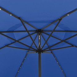 Parasol de jardin avec lumières LED et mât en métal bleu azuré 558871558871