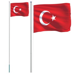 Drapeau de la Turquie et mât 6,08 m Aluminium 558932558932