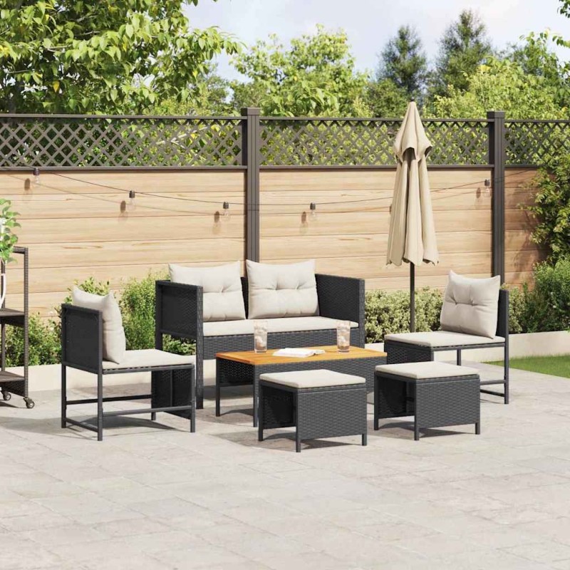 Ensemble de canapé de jardin 6 pcs Noir et Crème polyrotin 558935558935