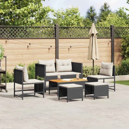 Ensemble de canapé de jardin 6 pcs Noir et Crème polyrotin 558935558935