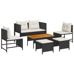 Ensemble de canapé de jardin 6 pcs Noir et Crème polyrotin 558935558935