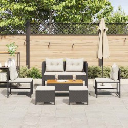 Ensemble de canapé de jardin 6 pcs Noir et Crème polyrotin 558935558935