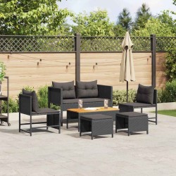 Ensemble de canapé de jardin avec coussin 6 pcs Noir polyrotin 558936558936