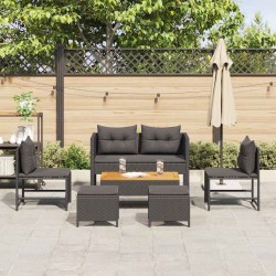 Ensemble de canapé de jardin avec coussin 6 pcs Noir polyrotin 558936558936