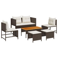 Ensemble de canapé de jardin 6 pcs Marron et Crème polyrotin 558937558937