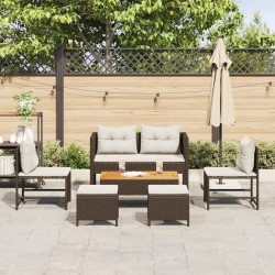 Ensemble de canapé de jardin 6 pcs Marron et Crème polyrotin 558937558937