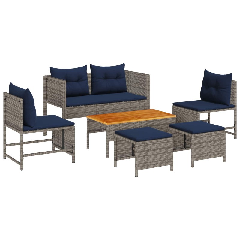 Ensemble de canapé de jardin 6 pcs Gris et bleu marine 558946558946