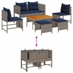 Ensemble de canapé de jardin 6 pcs Gris et bleu marine 558946558946