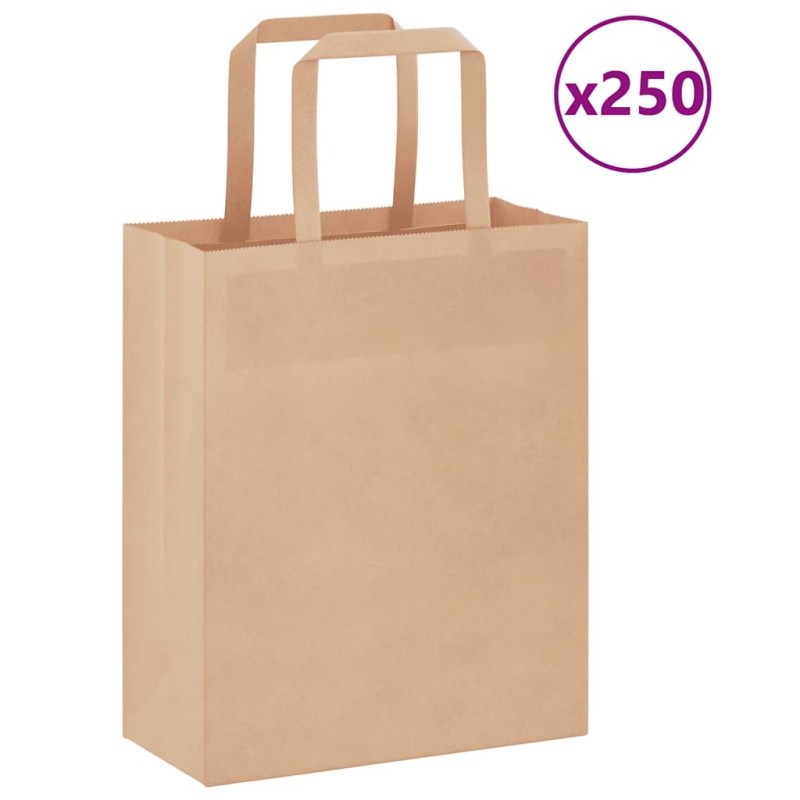 Sacs en papier 250 pcs avec poignées marron 18x8x22 cm 559139559139