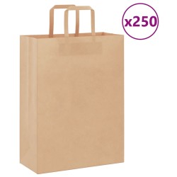 Sacs en papier 250 pcs avec poignées marron 26x12x35 cm 559141559141