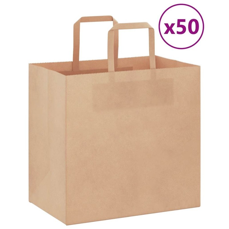 Sacs en papier 50 pcs avec poignées marron 26x17x25 cm 559156559156