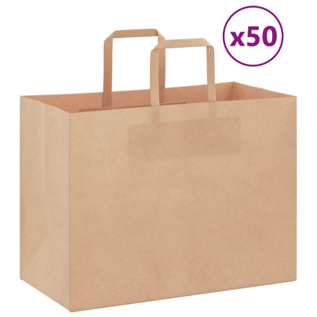 Sacs en papier 50 pcs avec poignées marron 32x17x25 cm 559157559157