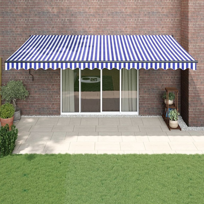 Auvent rétractable bleu et blanc 5x3 m tissu et aluminium 559182559182