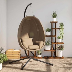 Chaise suspendue en forme d'œuf et support taupe rotin et acier 559487559487