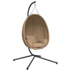 Chaise suspendue en forme d'œuf et support taupe rotin et acier 559487559487