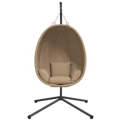 Chaise suspendue en forme d'œuf et support taupe rotin et acier 559487559487
