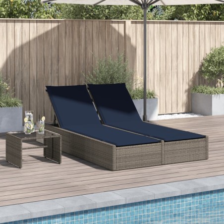 Chaise longue double avec coussins gris résine tressée 559626559626