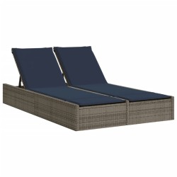 Chaise longue double avec coussins gris résine tressée 559626559626