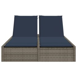Chaise longue double avec coussins gris résine tressée 559626559626