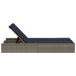 Chaise longue double avec coussins gris résine tressée 559626559626