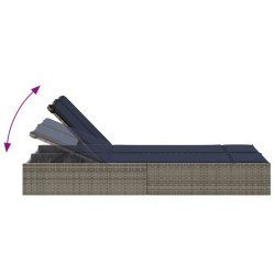 Chaise longue double avec coussins gris résine tressée 559626559626