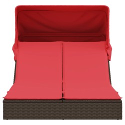 Chaise longue double avec auvent et coussins marron poly rotin 559660559660