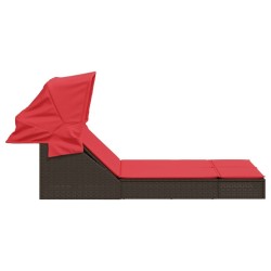 Chaise longue double avec auvent et coussins marron poly rotin 559660559660
