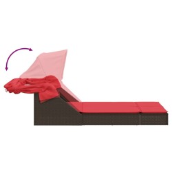 Chaise longue double avec auvent et coussins marron poly rotin 559660559660