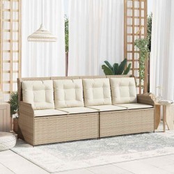 Banc inclinable de jardin avec coussins beige résine tressée 559662559662