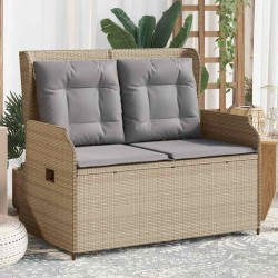 Banc inclinable de jardin avec coussins beige résine tressée 559667559667