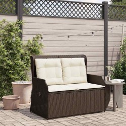 Banc inclinable de jardin avec coussins marron résine tressée 559668559668