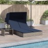 Chaise longue double et auvent et coussins gris résine tressée 559669559669