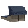 Chaise longue double et auvent et coussins gris résine tressée 559669559669