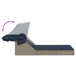 Chaise longue double et auvent et coussins gris résine tressée 559669559669