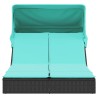 Chaise longue double et auvent et coussins noir résine tressée 559670559670