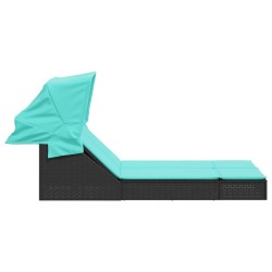 Chaise longue double et auvent et coussins noir résine tressée 559670559670