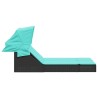 Chaise longue double et auvent et coussins noir résine tressée 559670559670